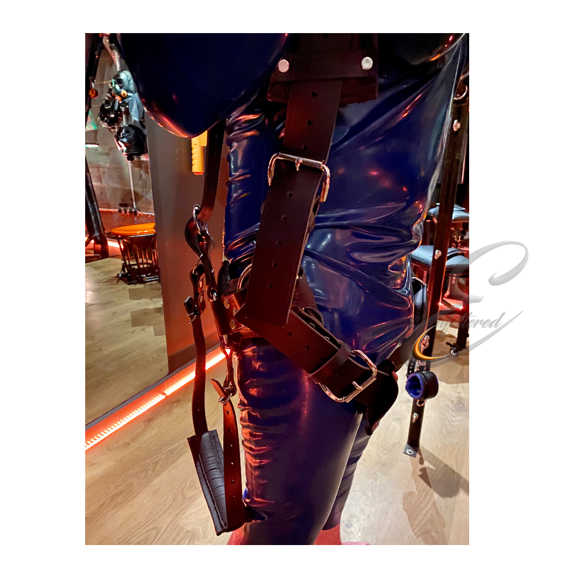 Enfettered Leather Bondage Suspension Harness with Foot Support